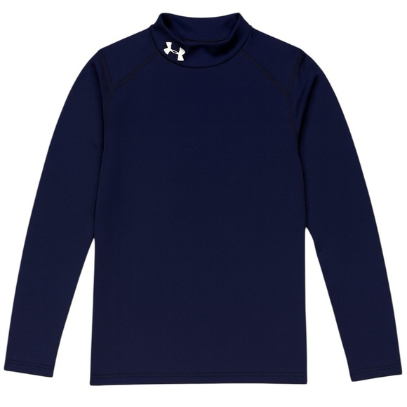 Under Armour Youth ColdGear Mock Neck Long Sleeve Top Fitted Navy Size Medium - Picture 1 of 4